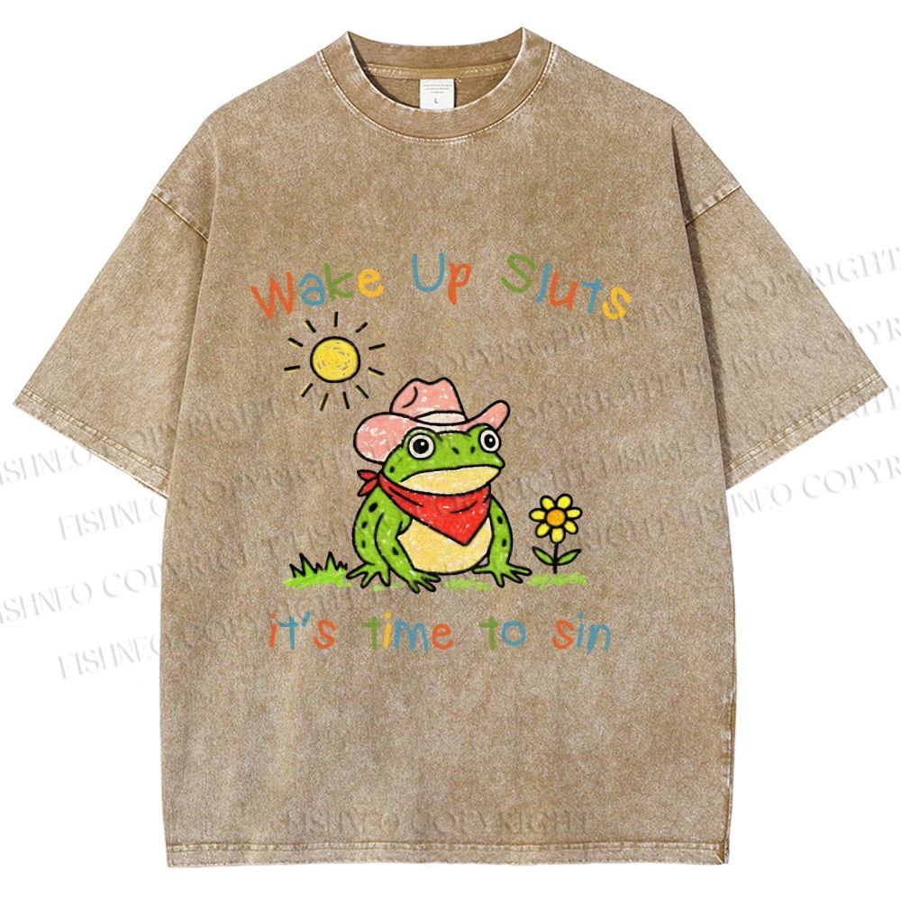 Unisex Time to Sin Frog Printed Washed Tee