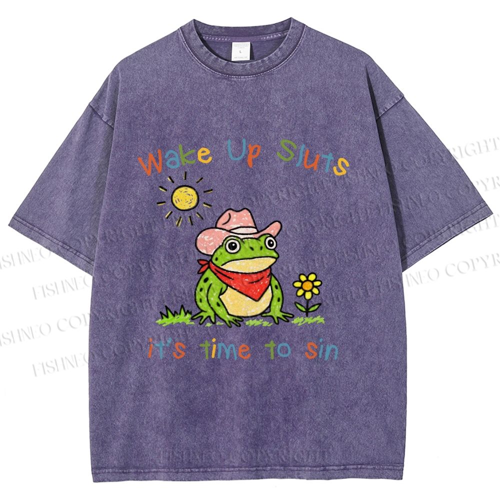 Unisex Time to Sin Frog Printed Washed Tee