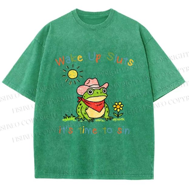 Unisex Time to Sin Frog Printed Washed Tee