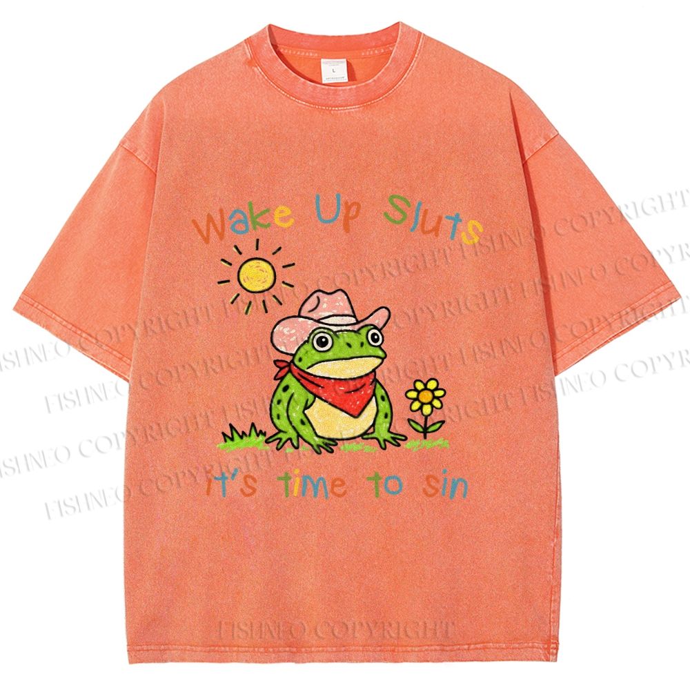 Unisex Time to Sin Frog Printed Washed Tee