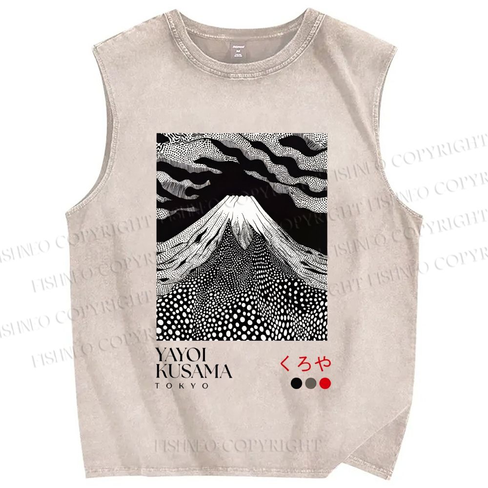 Unisex Yayoi Kusama Mt. Fuji Printed Washed Tank Top