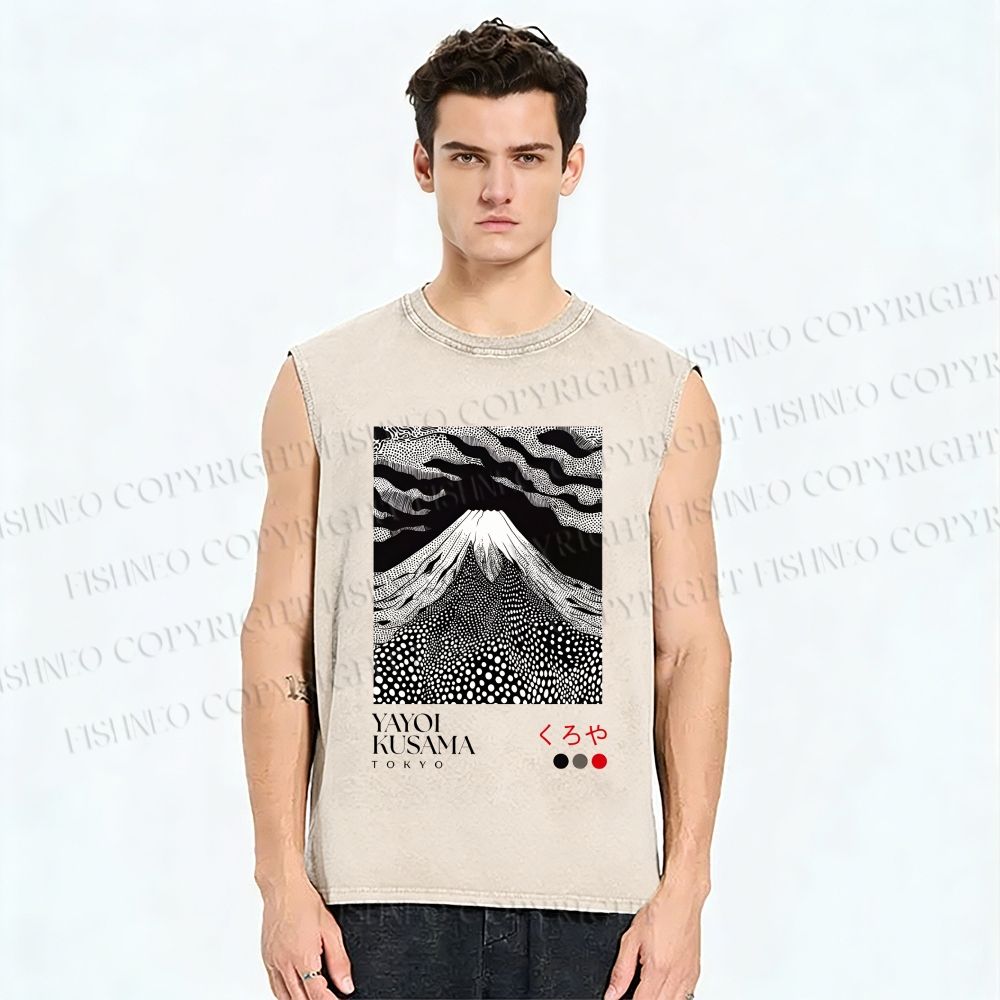 Unisex Yayoi Kusama Mt. Fuji Printed Washed Tank Top