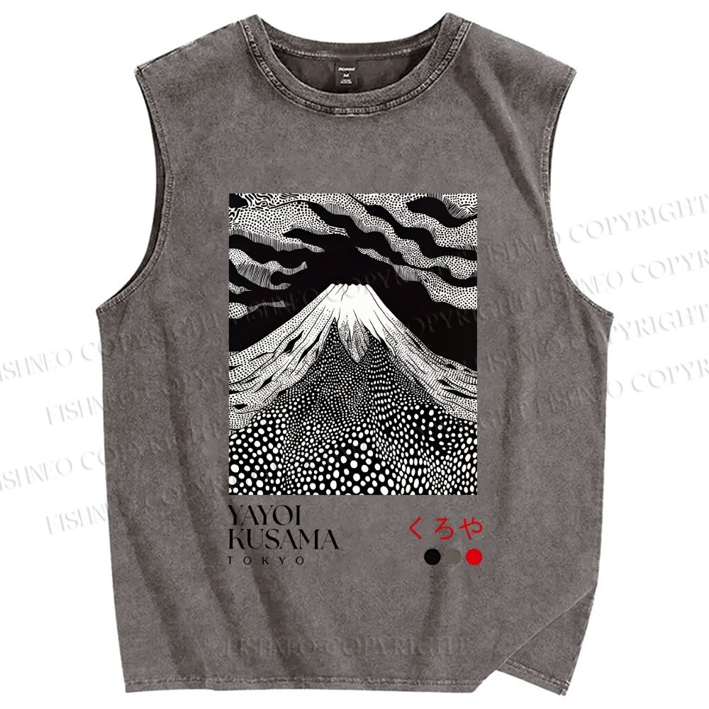 Unisex Yayoi Kusama Mt. Fuji Printed Washed Tank Top