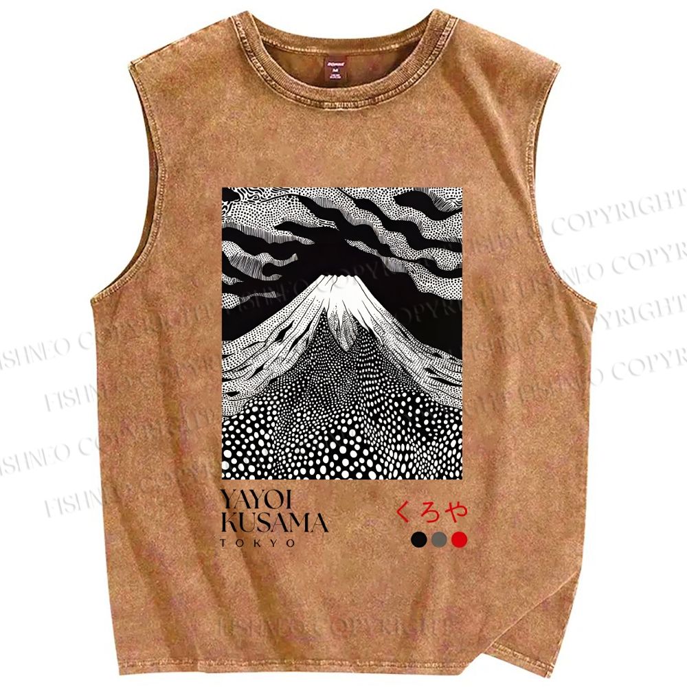 Unisex Yayoi Kusama Mt. Fuji Printed Washed Tank Top