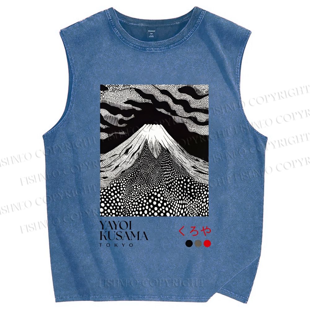 Unisex Yayoi Kusama Mt. Fuji Printed Washed Tank Top