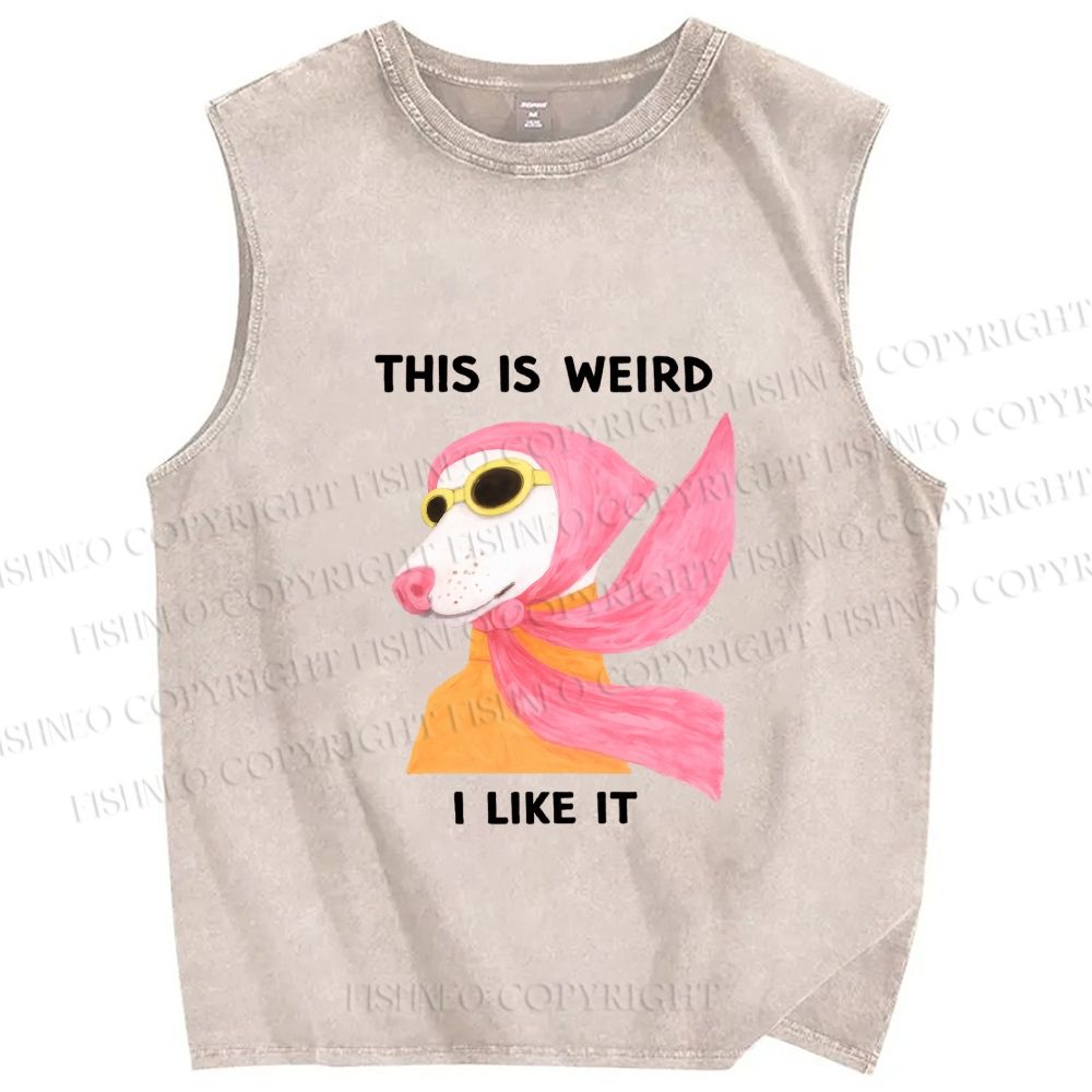 Unisex This Is Weird Dog Printed Washed Tank Top