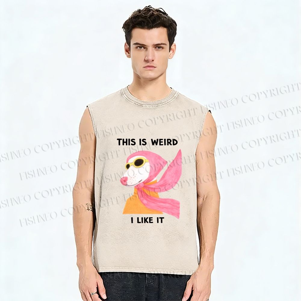 Unisex This Is Weird Dog Printed Washed Tank Top