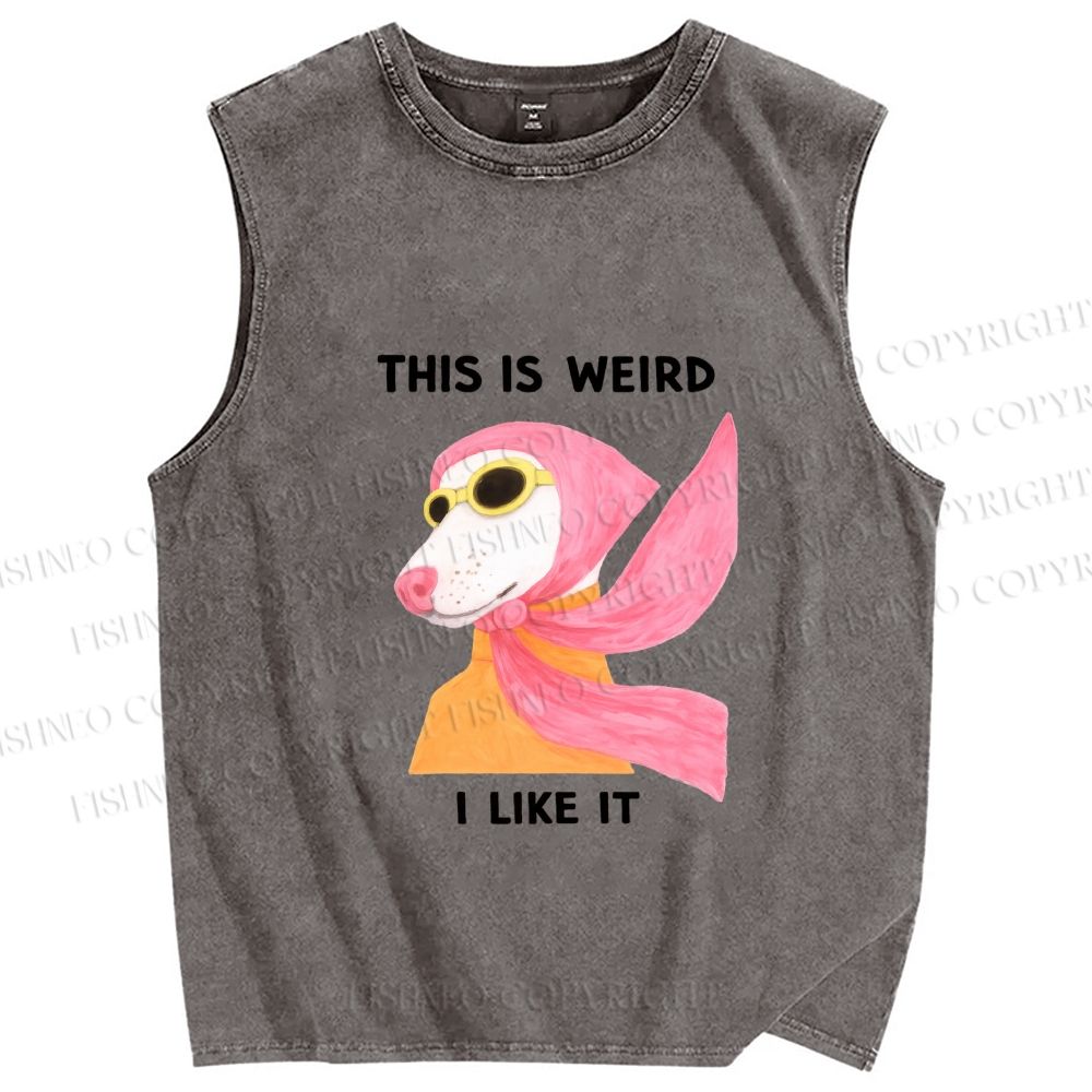 Unisex This Is Weird Dog Printed Washed Tank Top
