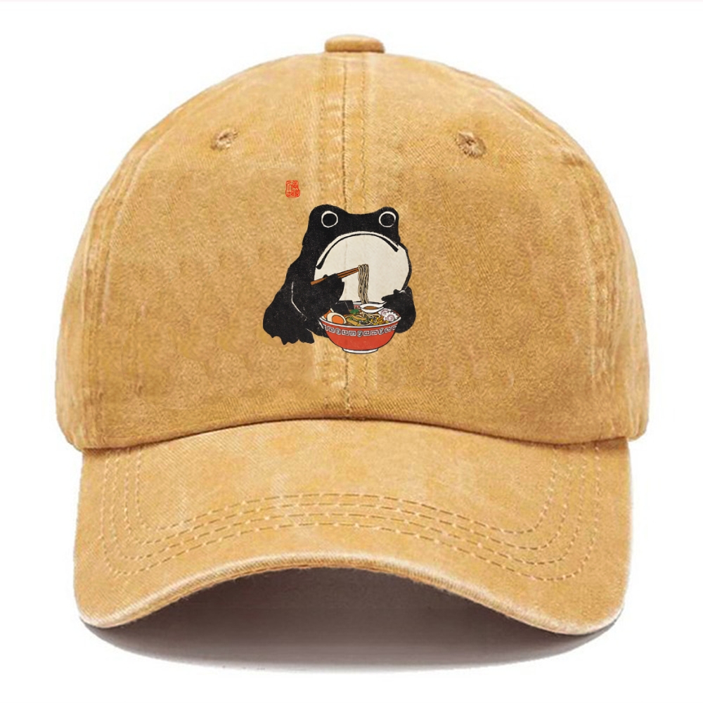  Funny Frog Eating Ramen Washed Cap
