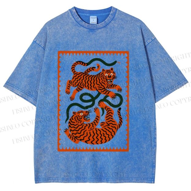Unisex Silly Tiger Printed Washed Tee