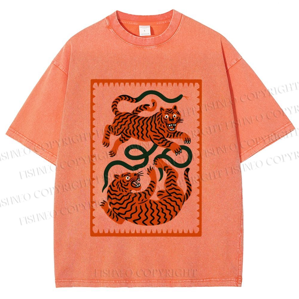 Unisex Silly Tiger Printed Washed Tee