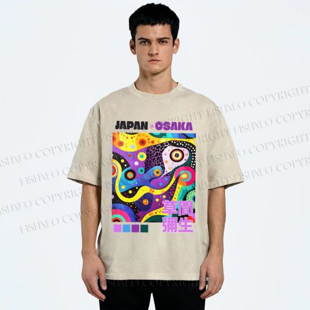 Unisex Yayoi Kusama Abstract Colorful Geometry Printed Washed Tee