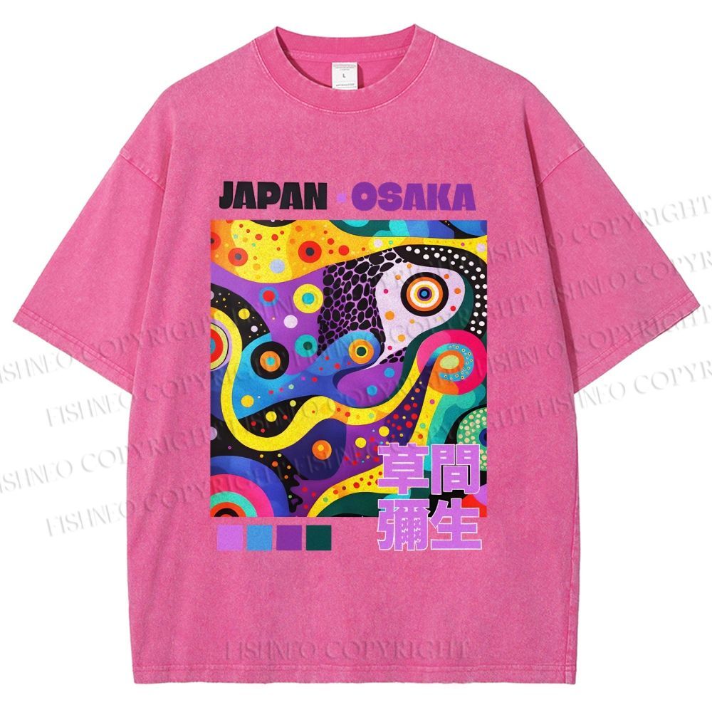 Unisex Yayoi Kusama Abstract Colorful Geometry Printed Washed Tee
