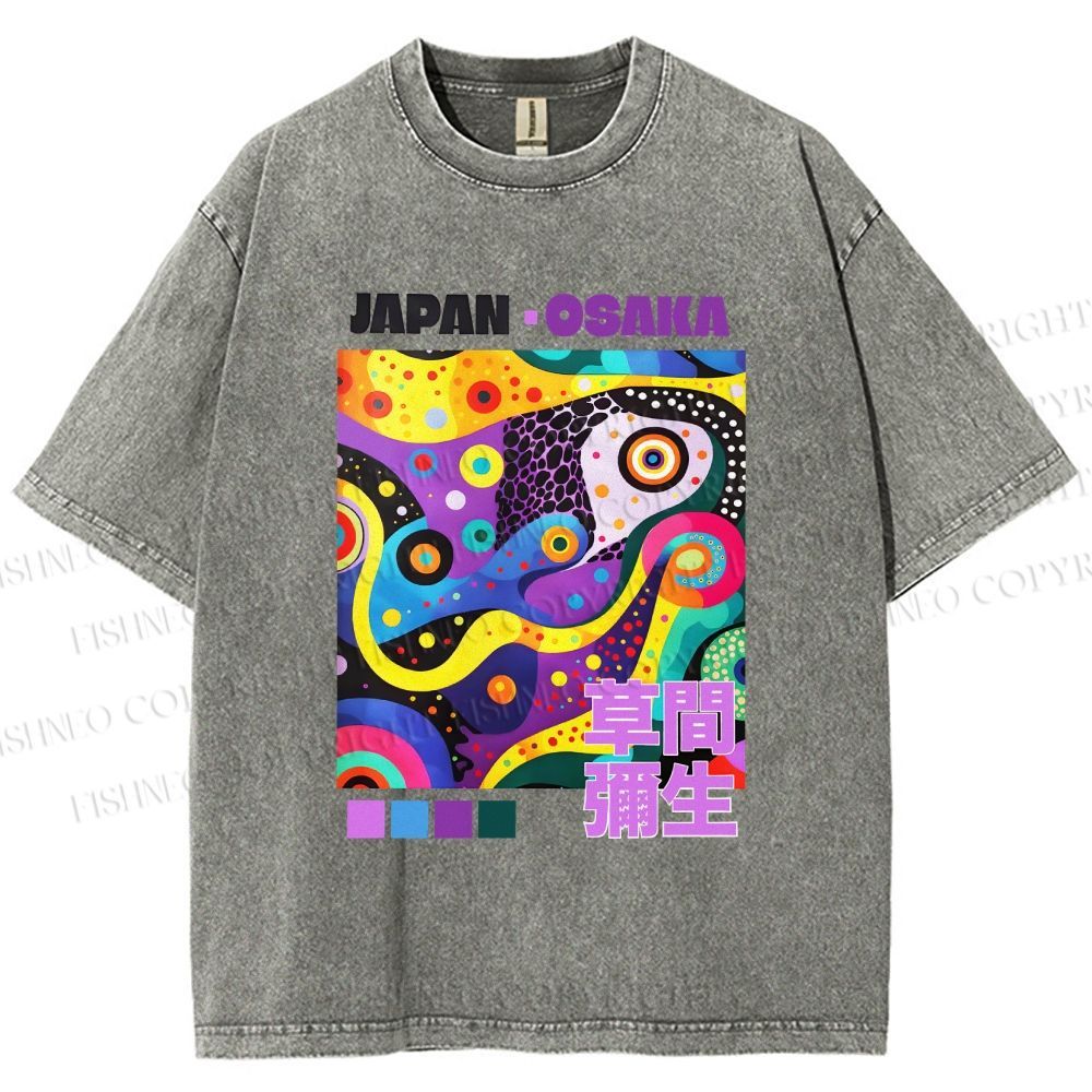 Unisex Yayoi Kusama Abstract Colorful Geometry Printed Washed Tee