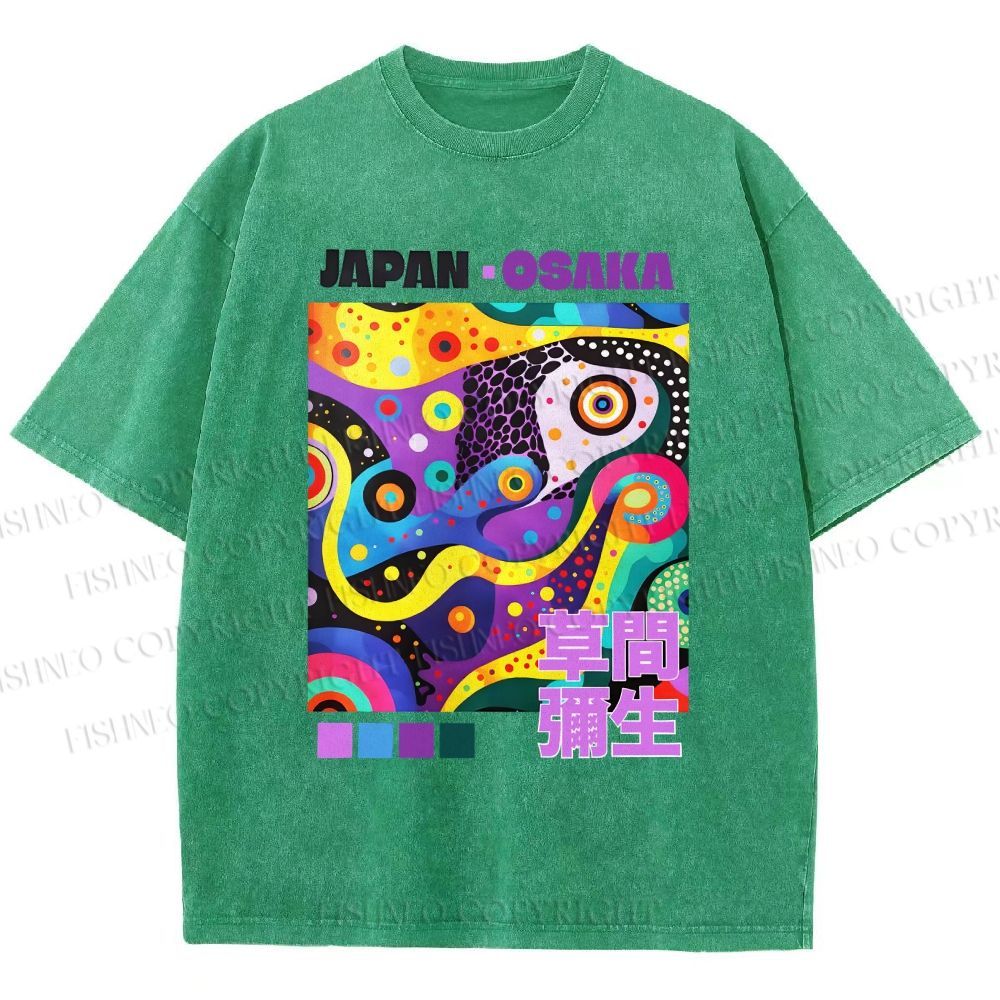 Unisex Yayoi Kusama Abstract Colorful Geometry Printed Washed Tee