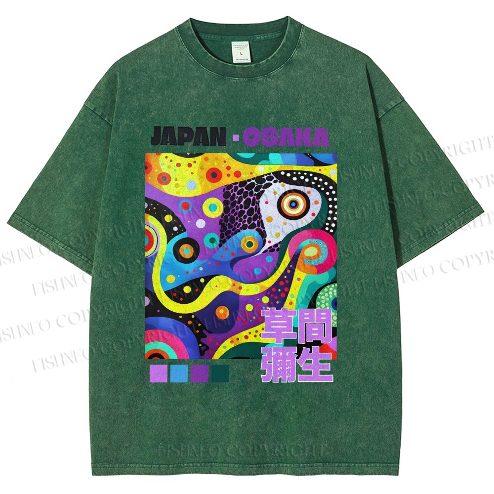 Unisex Yayoi Kusama Abstract Colorful Geometry Printed Washed Tee