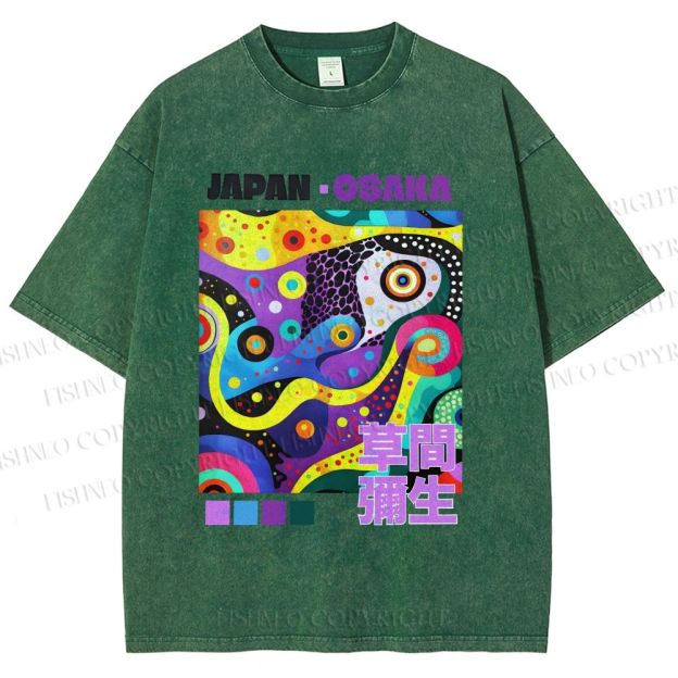 Unisex Yayoi Kusama Abstract Colorful Geometry Printed Washed Tee