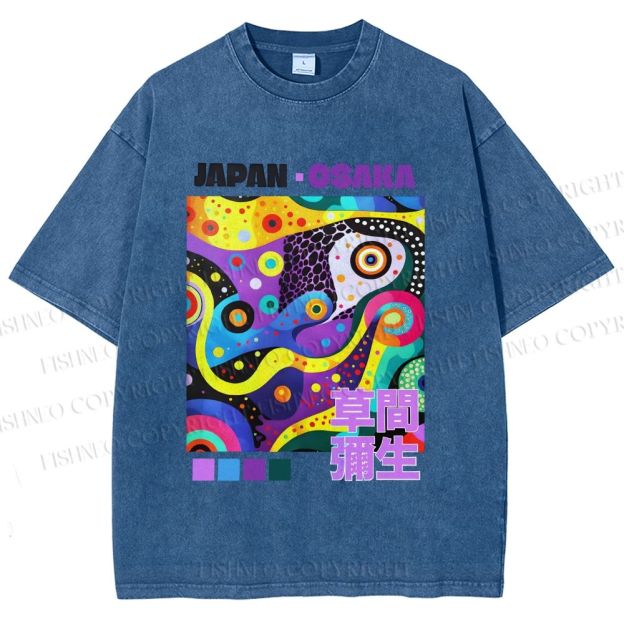 Unisex Yayoi Kusama Abstract Colorful Geometry Printed Washed Tee
