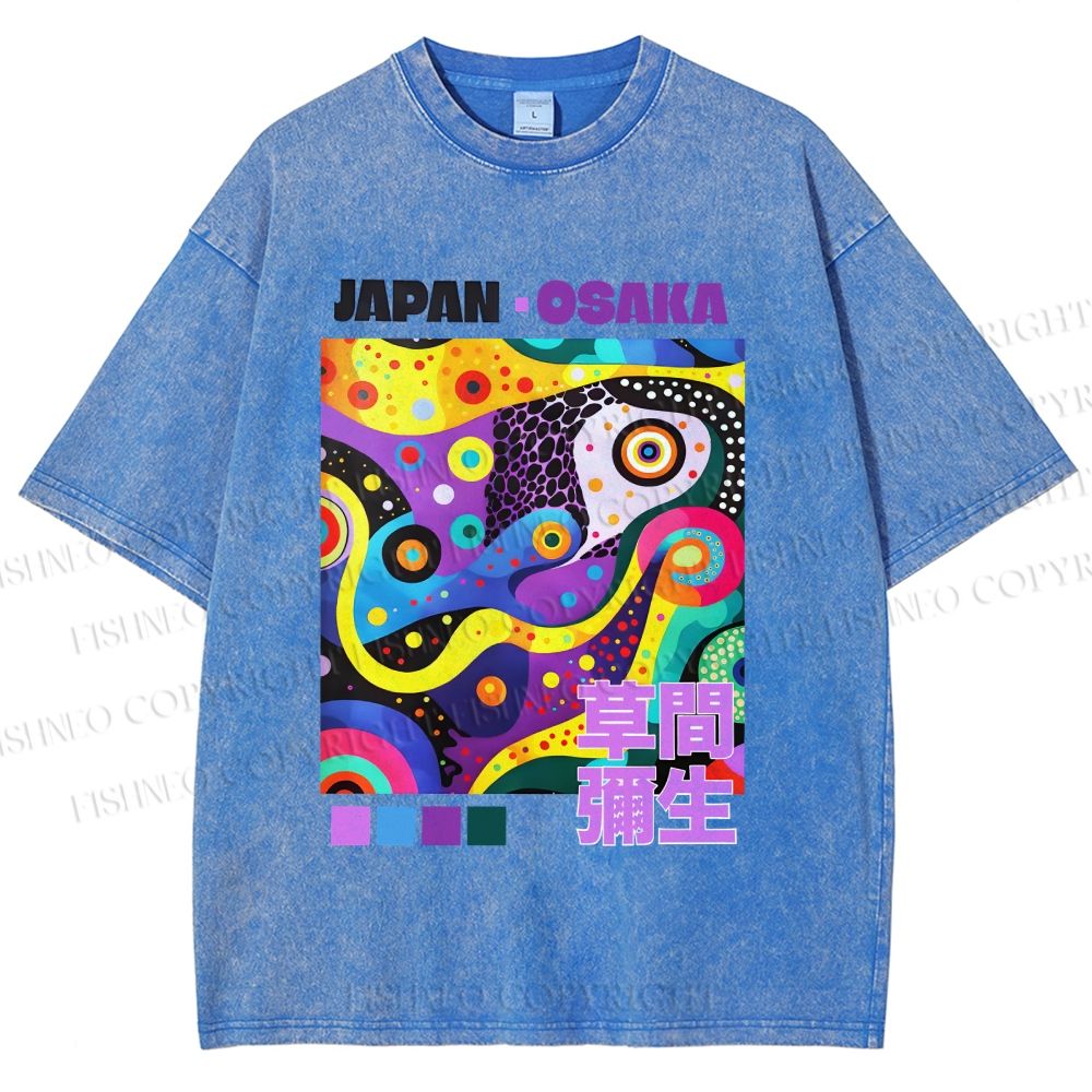 Unisex Yayoi Kusama Abstract Colorful Geometry Printed Washed Tee