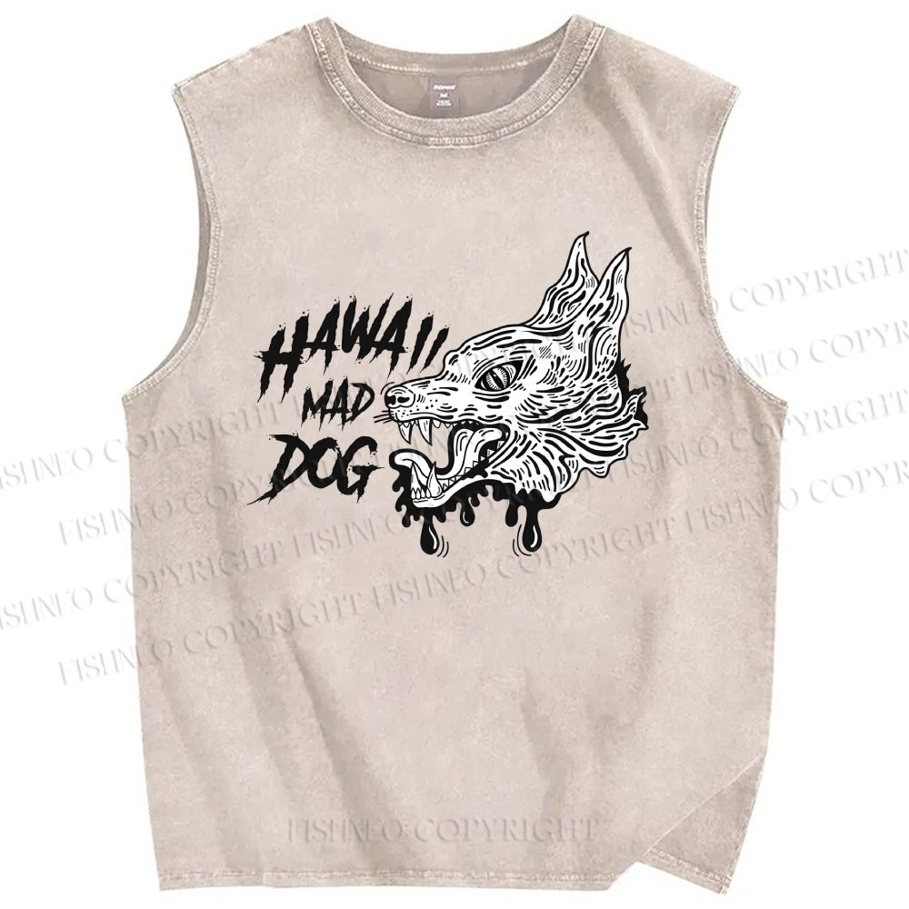 Unisex Mad Dog Printed Washed Tank Top