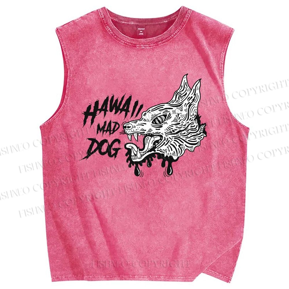 Unisex Mad Dog Printed Washed Tank Top