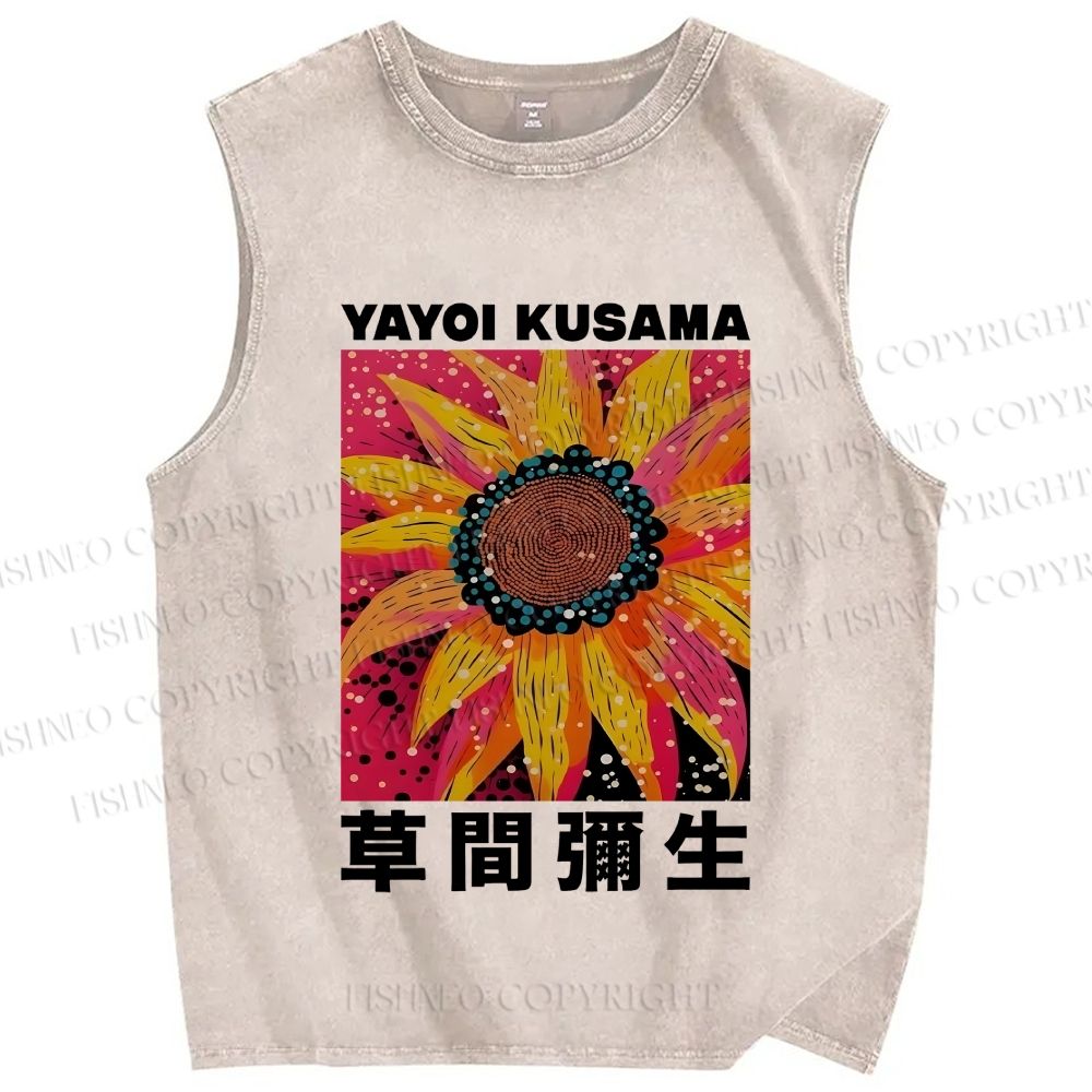 Unisex Yayoi Kusama Giant Flower Printed Washed Tank Top