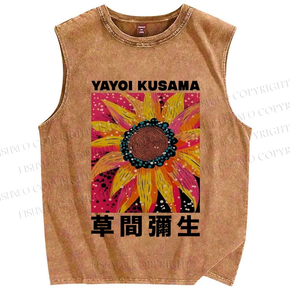 Unisex Yayoi Kusama Giant Flower Printed Washed Tank Top