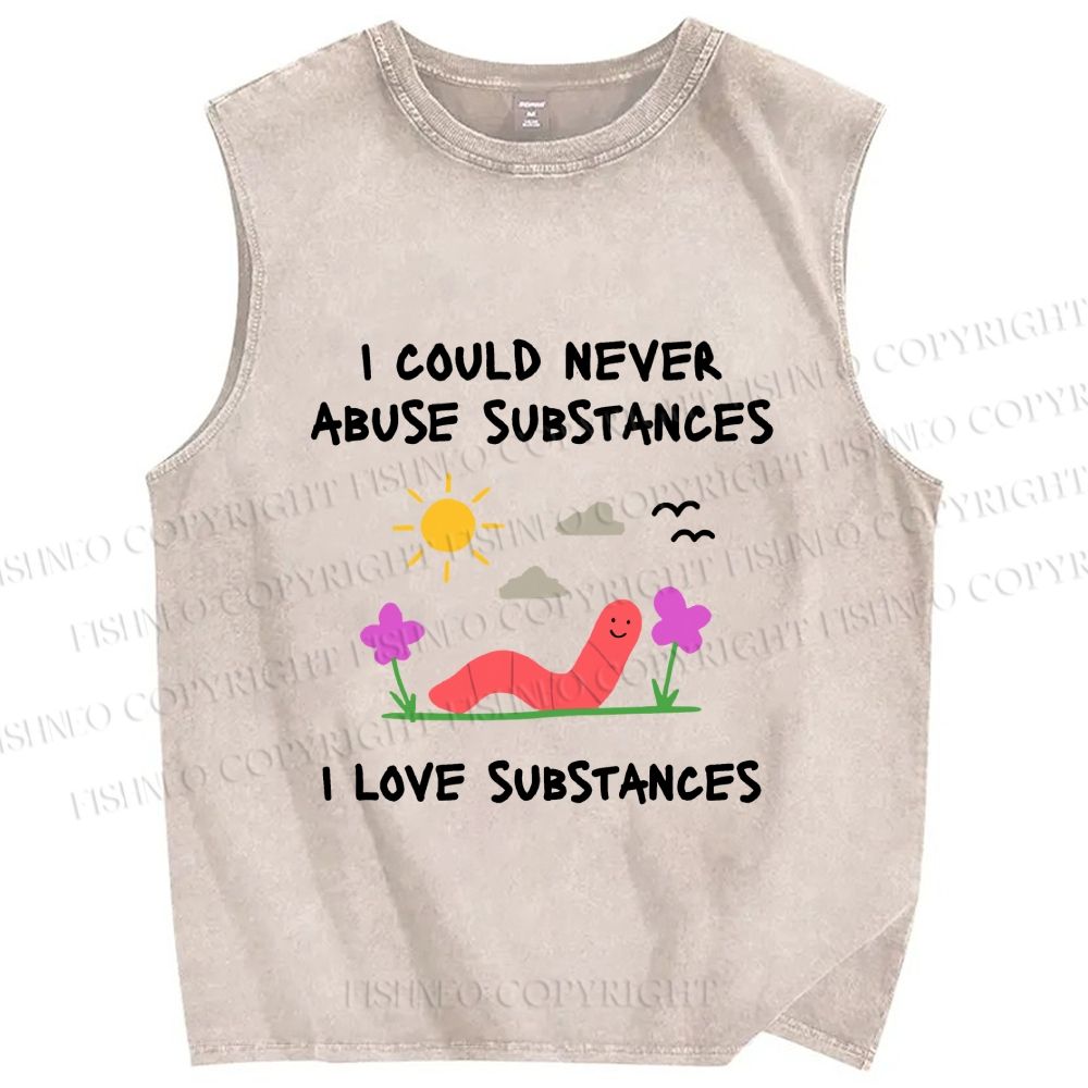 Unisex I Love Substances Worm Printed Washed Tank Top