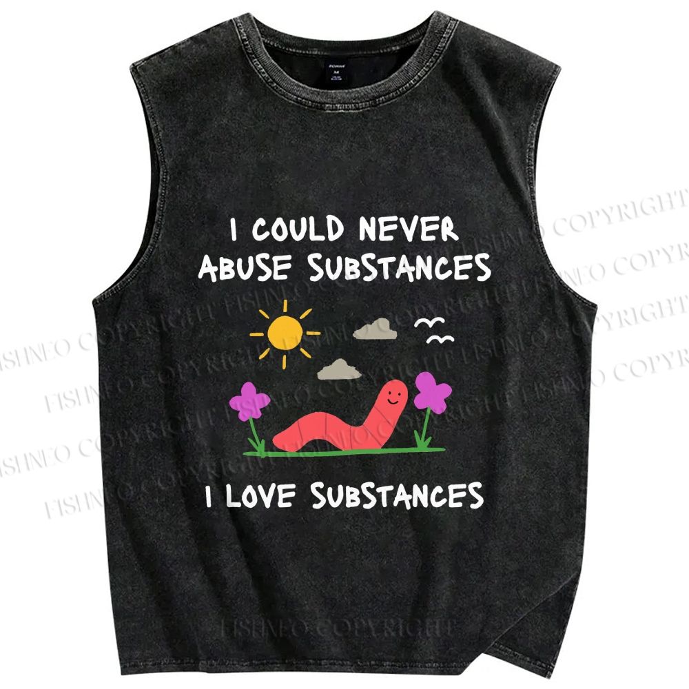 Unisex I Love Substances Worm Printed Washed Tank Top