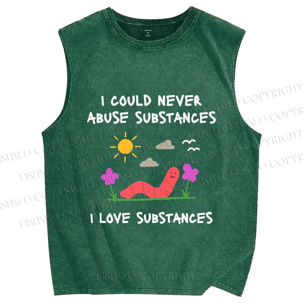 Unisex I Love Substances Worm Printed Washed Tank Top
