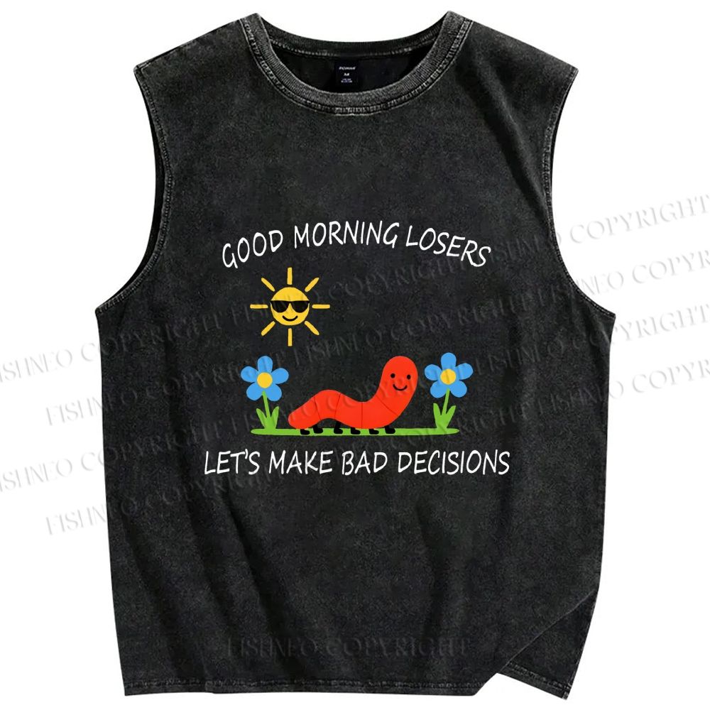 Unisex Let's Make Bad Decisions Worm Printed Washed Tank Top
