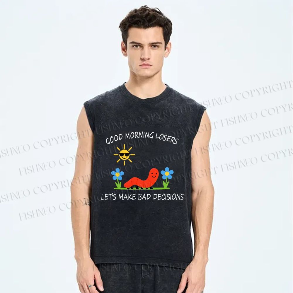 Unisex Let's Make Bad Decisions Worm Printed Washed Tank Top