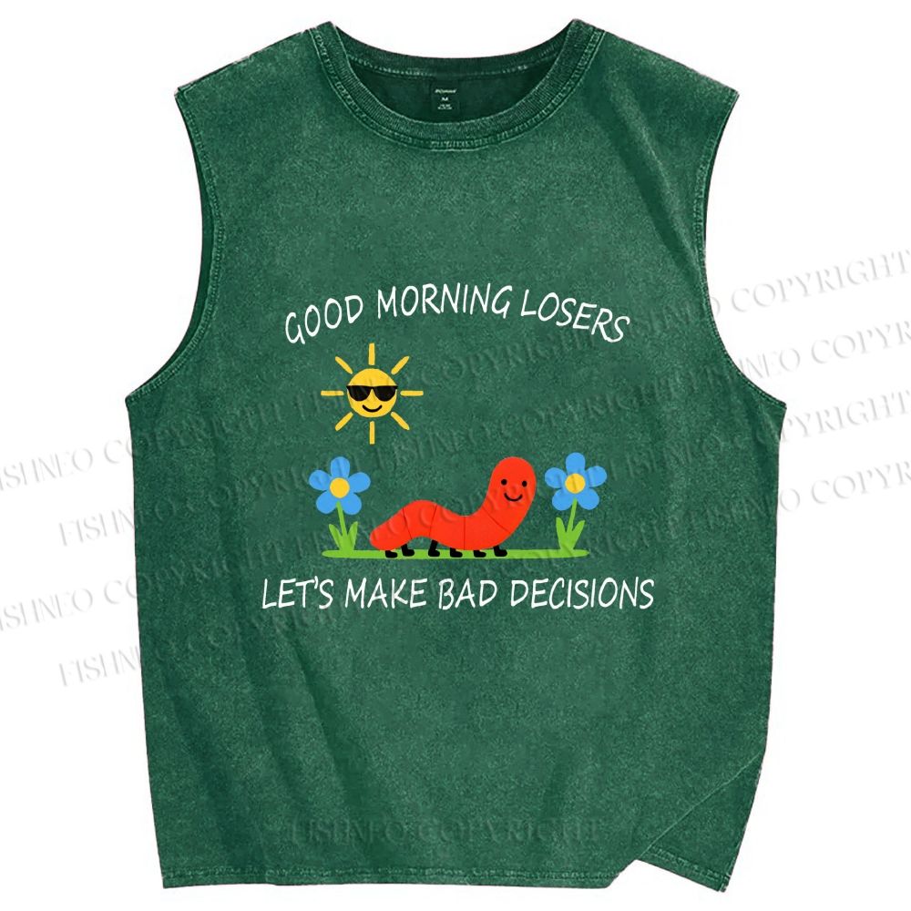 Unisex Let's Make Bad Decisions Worm Printed Washed Tank Top