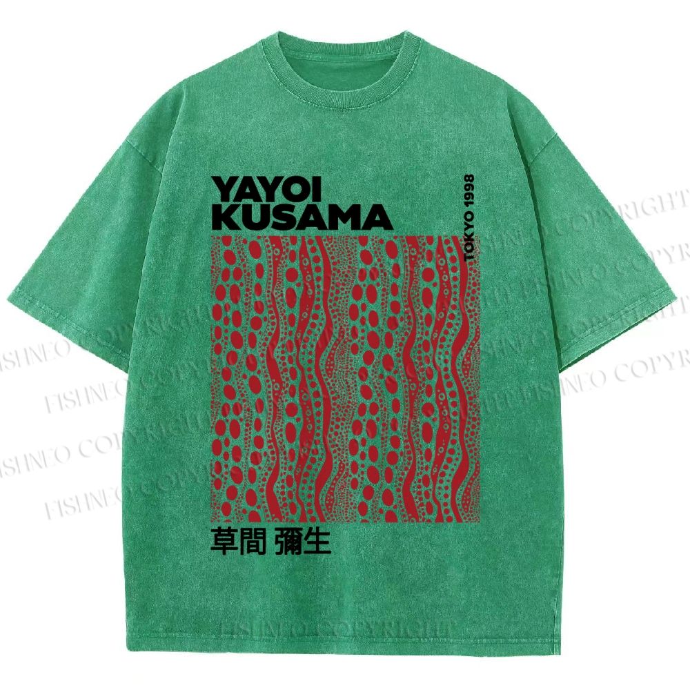 Unisex Yayoi Kusama Red Line Dots Graffiti Printed Washed Tee