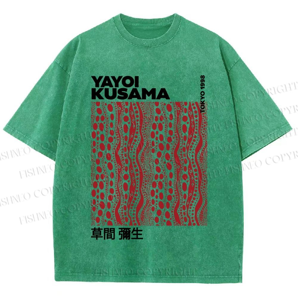 Unisex Yayoi Kusama Red Line Dots Graffiti Printed Washed Tee