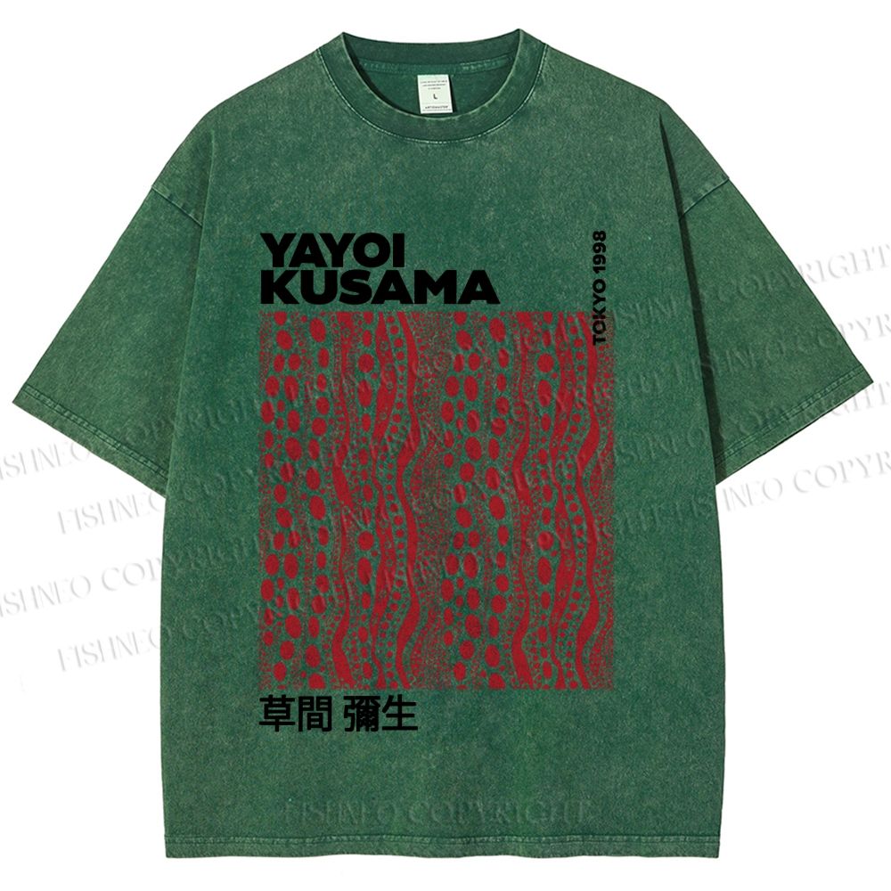 Unisex Yayoi Kusama Red Line Dots Graffiti Printed Washed Tee