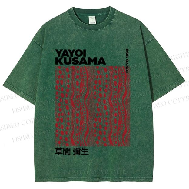 Unisex Yayoi Kusama Red Line Dots Graffiti Printed Washed Tee