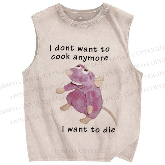 Unisex Exhausted Rat Dont Want to Cook Anymore Printed Washed Tank Top
