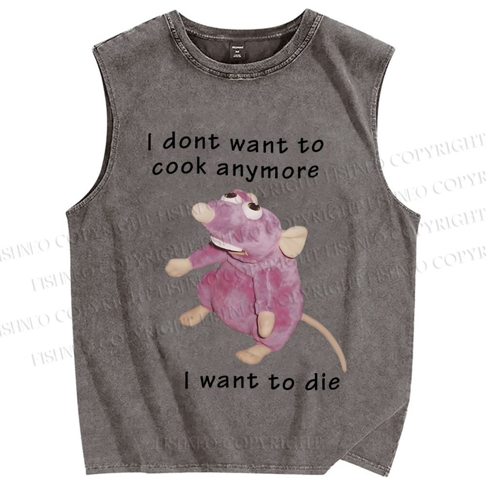 Unisex Exhausted Rat Dont Want to Cook Anymore Printed Washed Tank Top