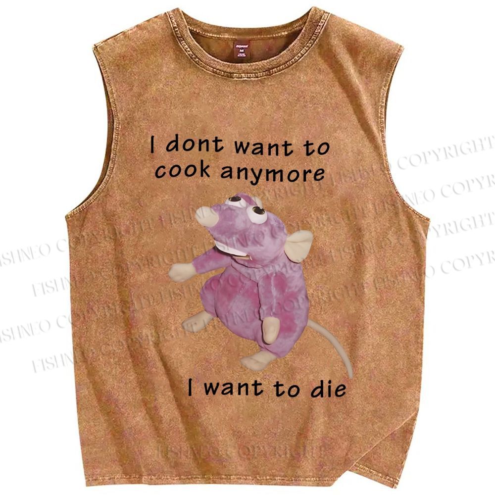 Unisex Exhausted Rat Dont Want to Cook Anymore Printed Washed Tank Top