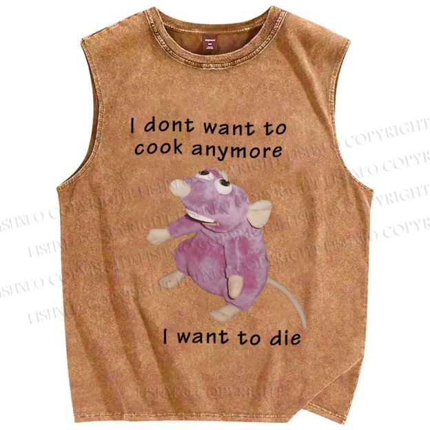Unisex Exhausted Rat Dont Want to Cook Anymore Printed Washed Tank Top