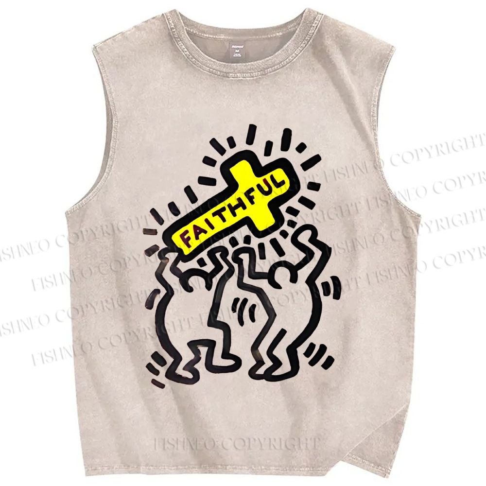 Unisex Keith Haring Faithful Printed Washed Tank Top