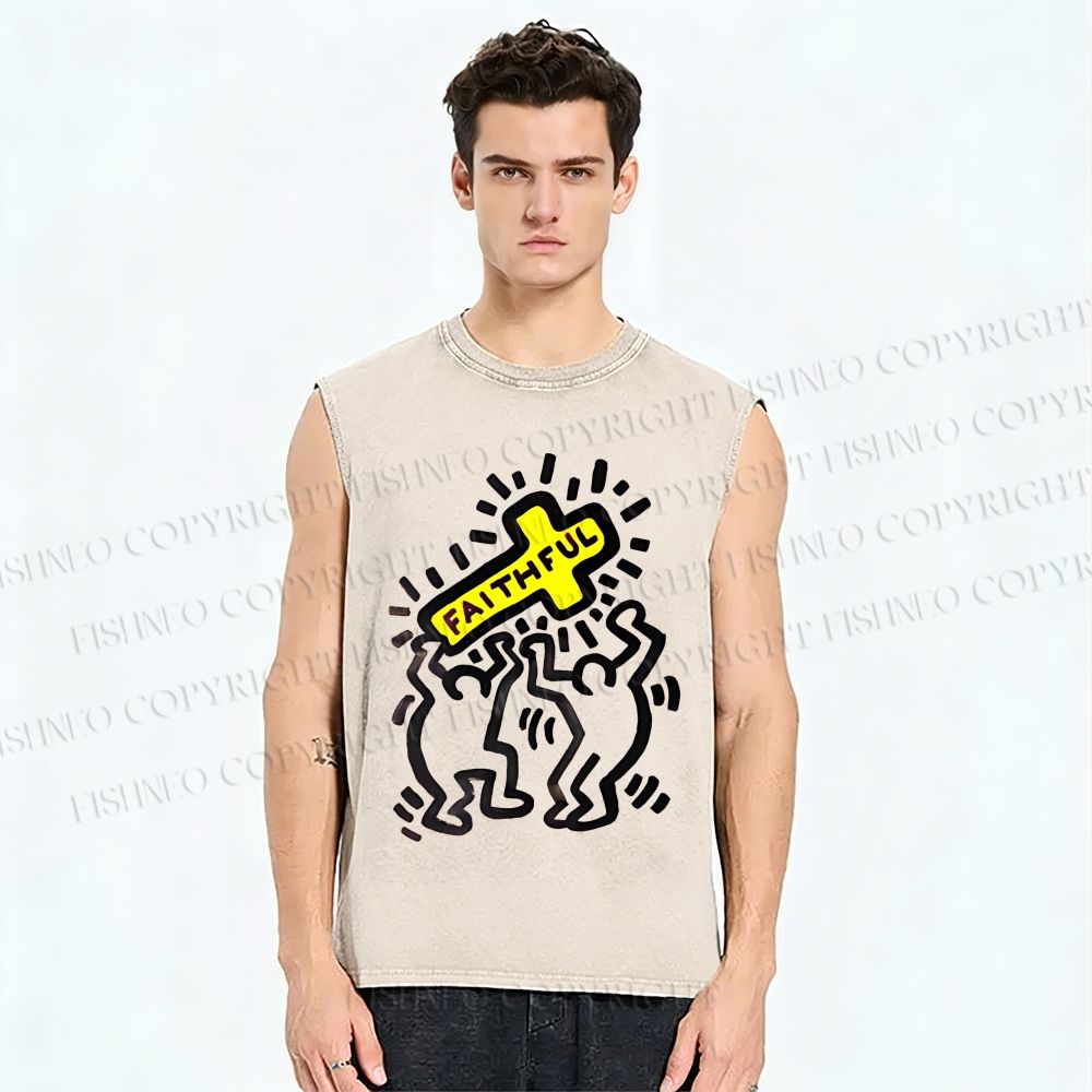 Unisex Keith Haring Faithful Printed Washed Tank Top