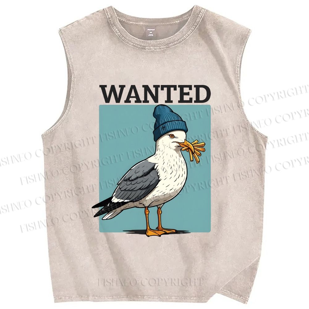 Unisex Wanted Bird Printed Washed Tank Top