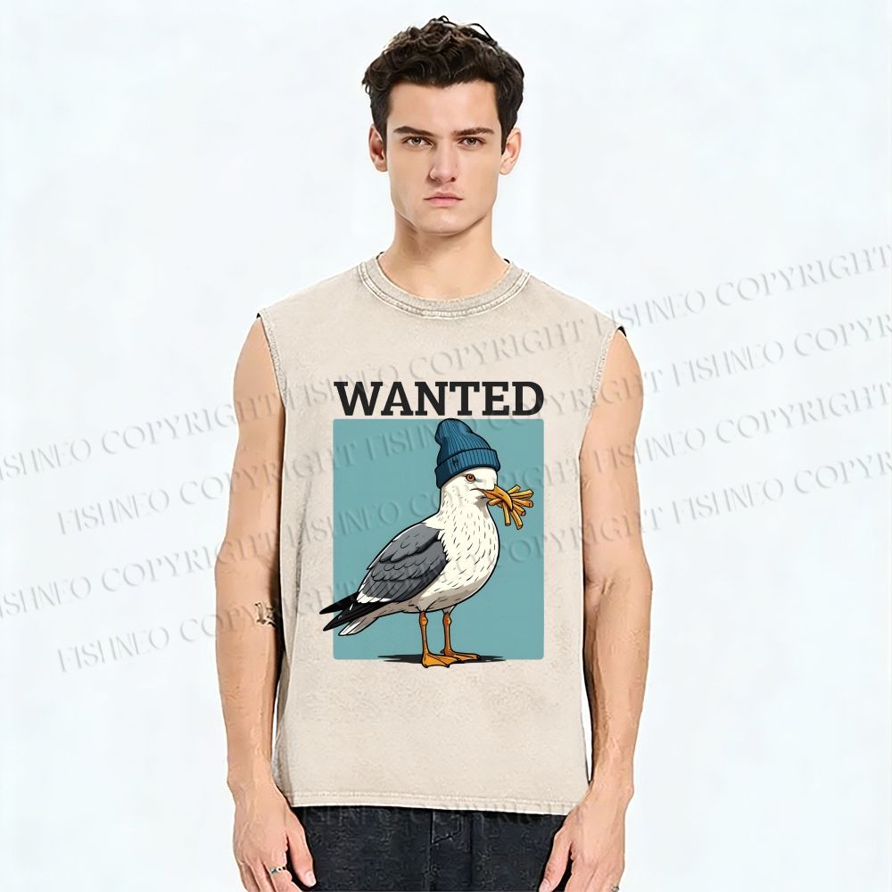 Unisex Wanted Bird Printed Washed Tank Top