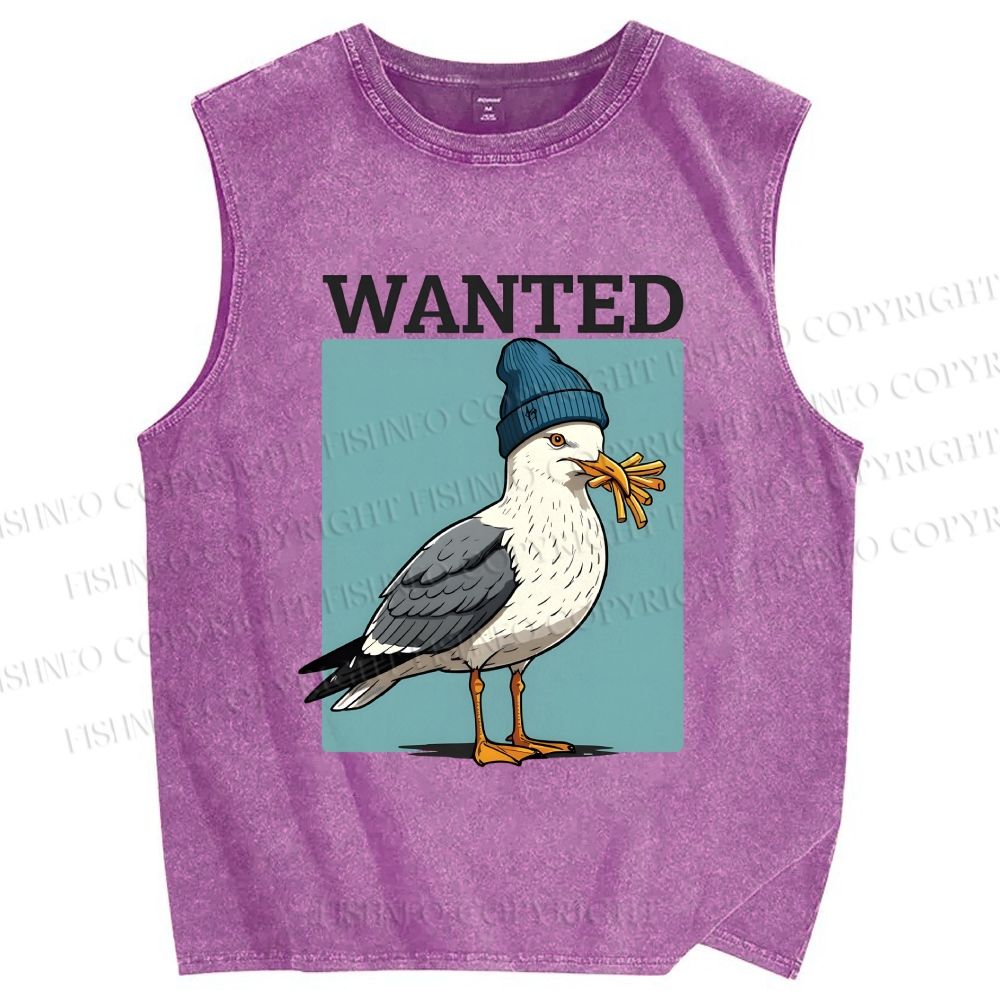 Unisex Wanted Bird Printed Washed Tank Top