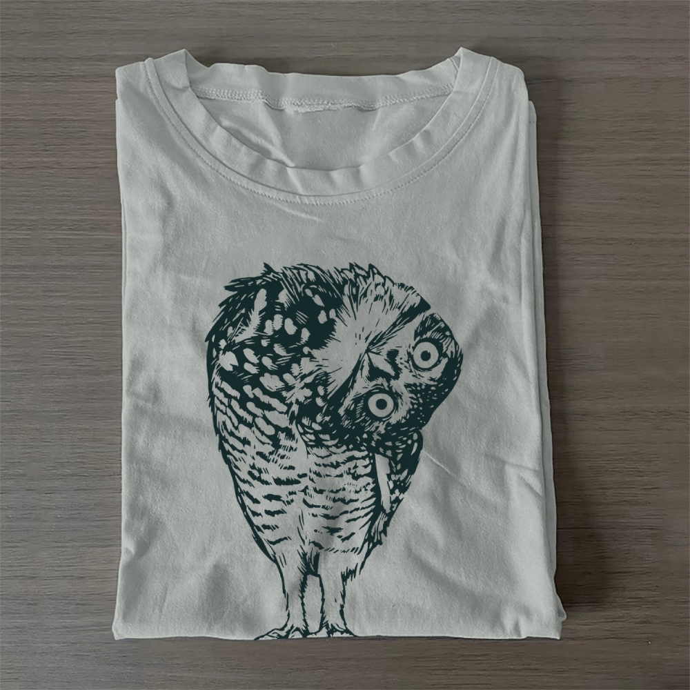 Unisex Classic Cotton Linocut Owl Printed Folded T-shirt