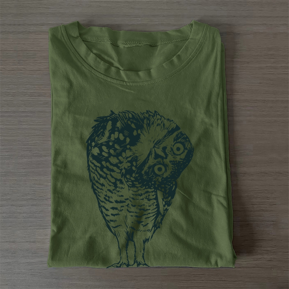 Unisex Classic Cotton Linocut Owl Printed Folded T-shirt