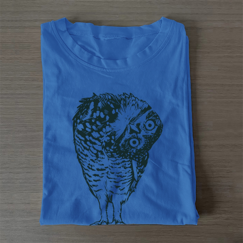 Unisex Classic Cotton Linocut Owl Printed Folded T-shirt