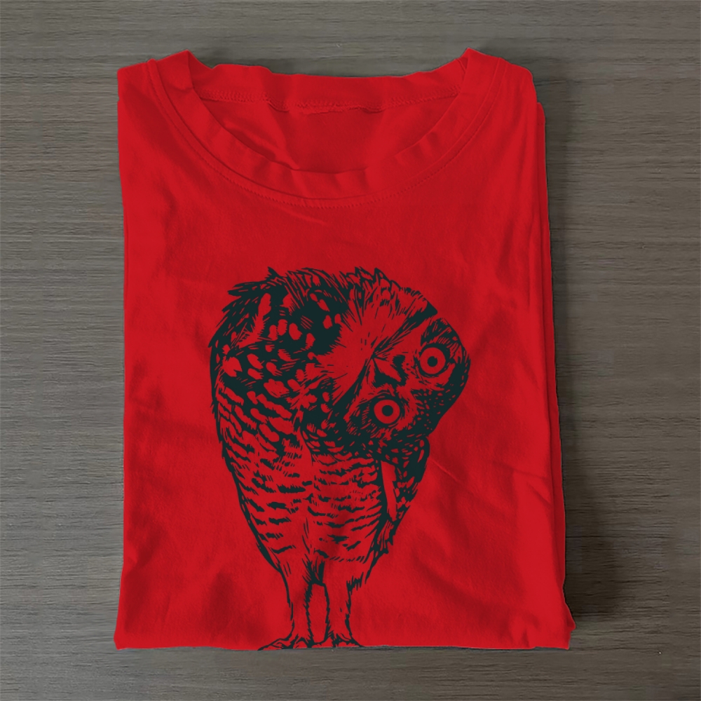 Unisex Classic Cotton Linocut Owl Printed Folded T-shirt